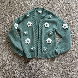 Francesca's Collections Sage Knit Floral Cardigan